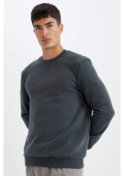 Regular Fit Bisiklet Yaka Kalın Basic Düz Sweatshirt T3777AZ24AU