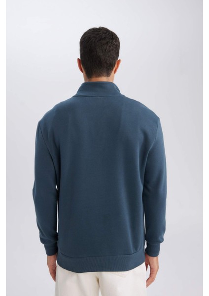 Comfort Regular Fit Rahat Kalıp Fermuarlı Dik Yaka Basic Düz Sweatshirt X7405AZ24AU