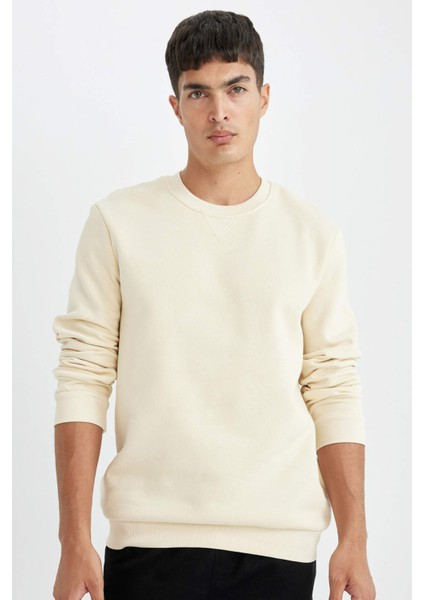 Regular Fit Bisiklet Yaka Kalın Basic Düz Sweatshirt T3777AZ24AU