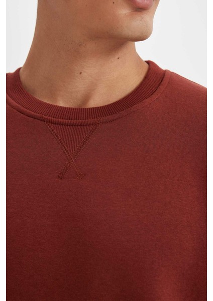 Regular Fit Bisiklet Yaka Kalın Basic Düz Sweatshirt T3777AZ24AU