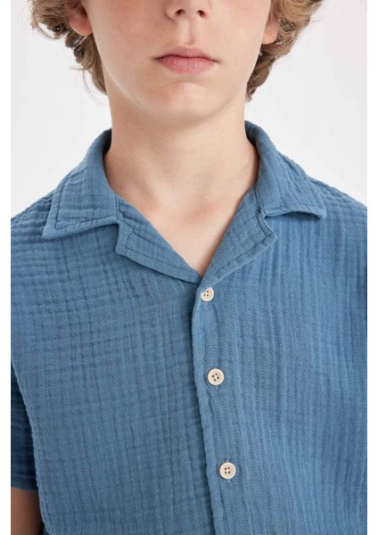 Erkek Çocuk Oversize Geniş Kalıp Polo Yaka Müslin Kısa Kollu Gömlek W3239A624HS