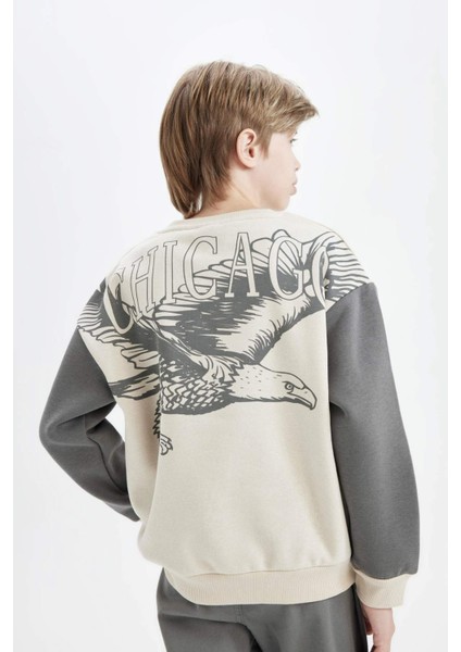 Erkek Çocuk Oversize Geniş Kalıp Bisiklet Yaka Sırt Baskılı Sweatshirt C9808A824WN