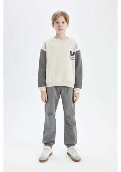 Erkek Çocuk Oversize Geniş Kalıp Bisiklet Yaka Sırt Baskılı Sweatshirt C9808A824WN