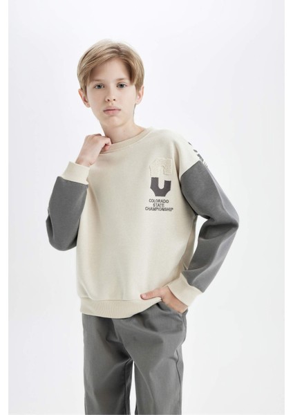 Erkek Çocuk Oversize Geniş Kalıp Bisiklet Yaka Sırt Baskılı Sweatshirt C9808A824WN