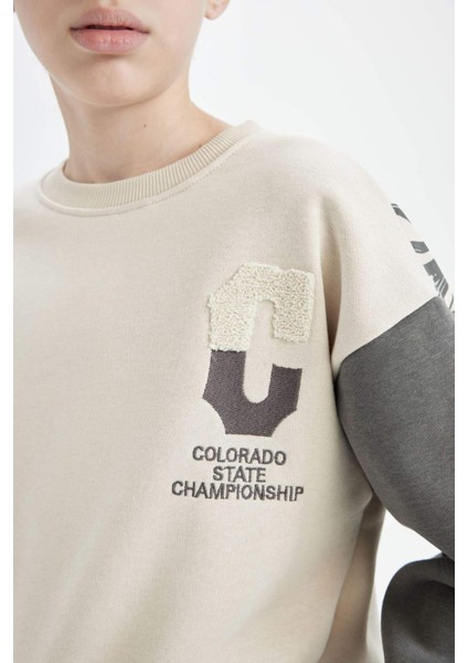 Erkek Çocuk Oversize Geniş Kalıp Bisiklet Yaka Sırt Baskılı Sweatshirt C9808A824WN
