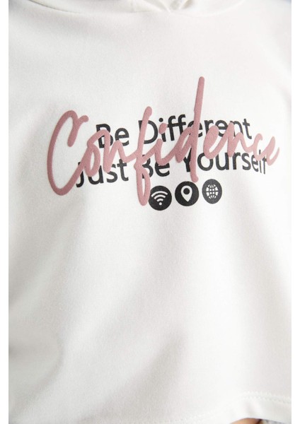 Kız Çocuk Oversize Geniş Kalıp Crop Kapüşonlu Baskılı Sweatshirt D0314A824AU