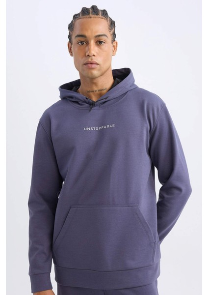 Fit Standart Fit Kapüşonlu Arma Baskılı Kanguru Cepli Skuba Dalgıç Kumaş Sporcu Sweatshirt D1893AX24AU