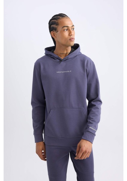 Fit Standart Fit Kapüşonlu Arma Baskılı Kanguru Cepli Skuba Dalgıç Kumaş Sporcu Sweatshirt D1893AX24AU