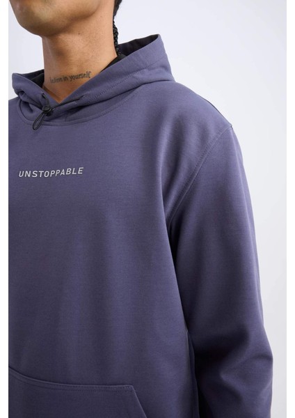 Fit Standart Fit Kapüşonlu Arma Baskılı Kanguru Cepli Skuba Dalgıç Kumaş Sporcu Sweatshirt D1893AX24AU