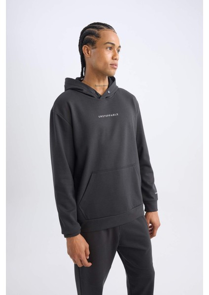 Fit Standart Fit Kapüşonlu Arma Baskılı Kanguru Cepli Skuba Dalgıç Kumaş Sporcu Sweatshirt D1892AX24AU