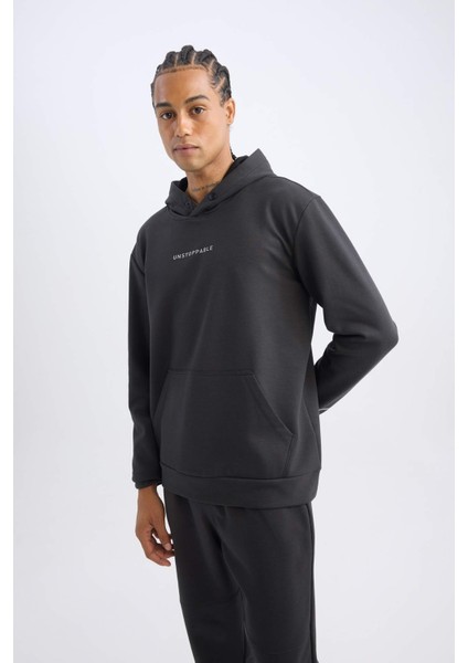 Fit Standart Fit Kapüşonlu Arma Baskılı Kanguru Cepli Skuba Dalgıç Kumaş Sporcu Sweatshirt D1892AX24AU