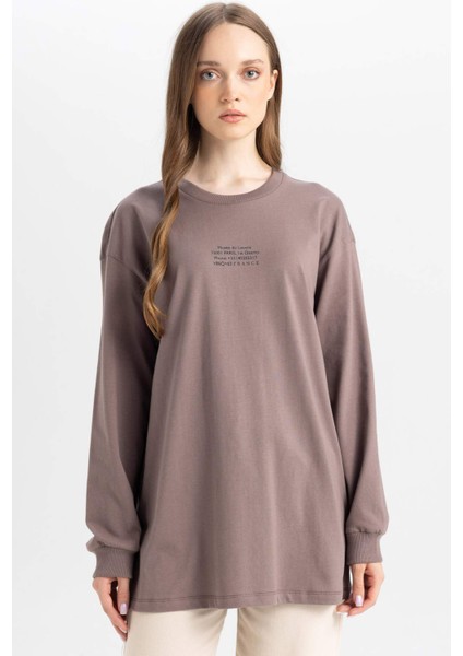 Regular Fit Bisiklet Yaka Baskılı Sweatshirt Tunik D0391Ax24Au