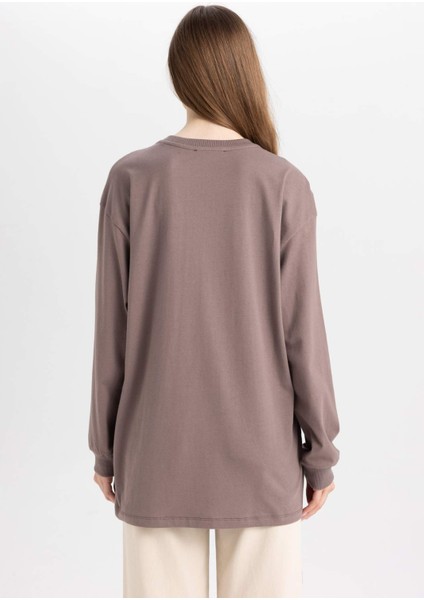 Regular Fit Bisiklet Yaka Baskılı Sweatshirt Tunik D0391Ax24Au