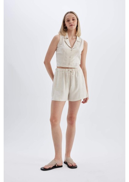 Regular Fit Normal Bel Keten Karışımlı Şort D0967AX24HS