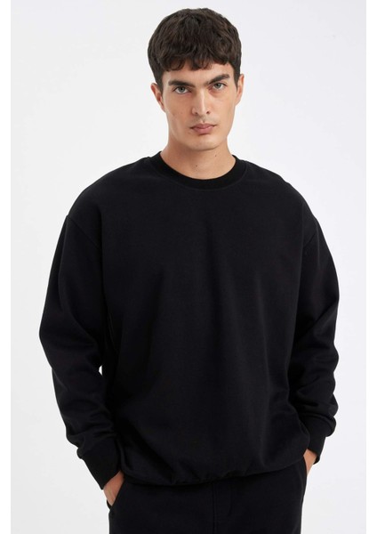 Oversize Geniş Kalıp Bisiklet Yaka Kalın Basic Düz Sweatshirt T5139AZ24AU