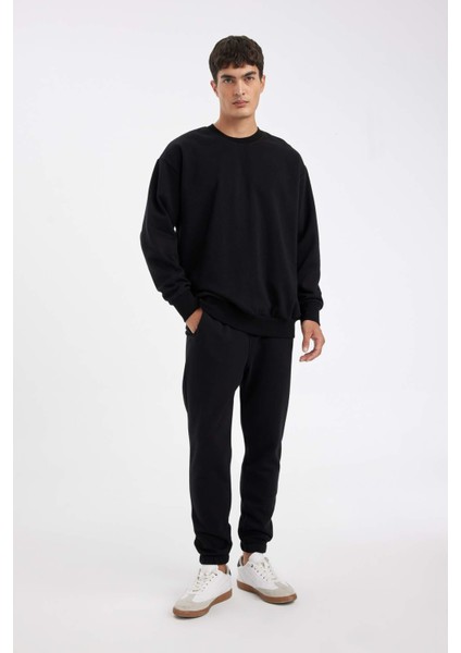 Oversize Geniş Kalıp Bisiklet Yaka Kalın Basic Düz Sweatshirt T5139AZ24AU