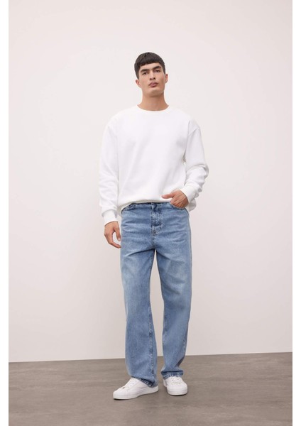 Oversize Geniş Kalıp Bisiklet Yaka Kalın Basic Düz Sweatshirt T5139AZ24AU