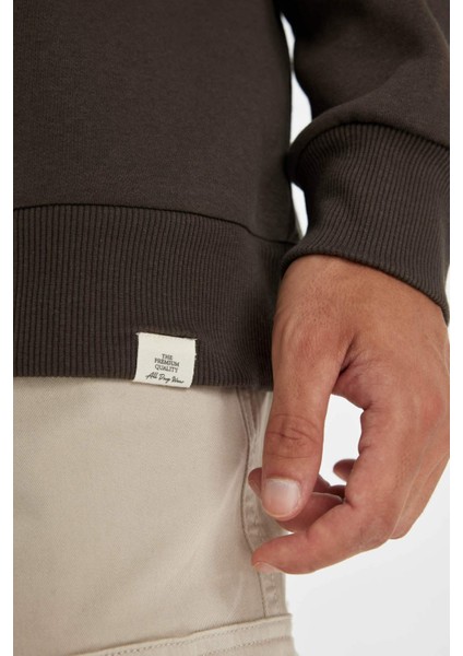 Oversize Geniş Kalıp Bisiklet Yaka Kalın Basic Düz Sweatshirt