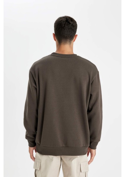 Oversize Geniş Kalıp Bisiklet Yaka Kalın Basic Düz Sweatshirt