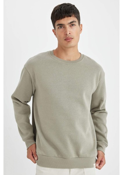 Oversize Geniş Kalıp Bisiklet Yaka Kalın Basic Düz Sweatshirt T5139AZ24AU