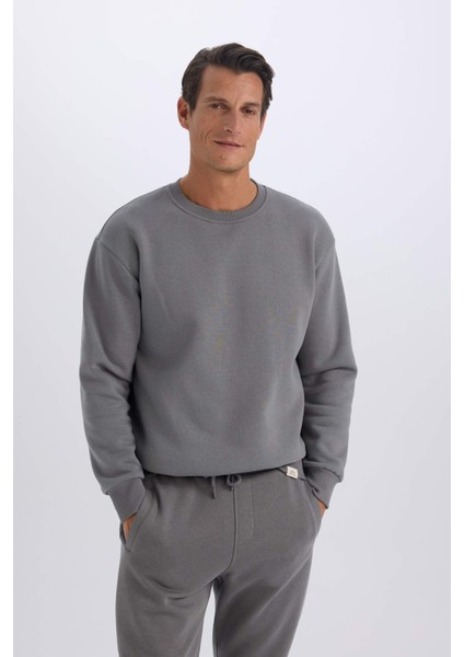 Oversize Geniş Kalıp Bisiklet Yaka Kalın Basic Düz Sweatshirt T5139AZ24AU