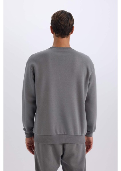 Oversize Geniş Kalıp Bisiklet Yaka Kalın Basic Düz Sweatshirt T5139AZ24AU