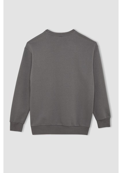 Oversize Geniş Kalıp Bisiklet Yaka Kalın Basic Düz Sweatshirt T5139AZ24AU