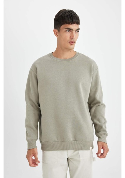 Oversize Geniş Kalıp Bisiklet Yaka Kalın Basic Düz Sweatshirt T5139AZ24AU