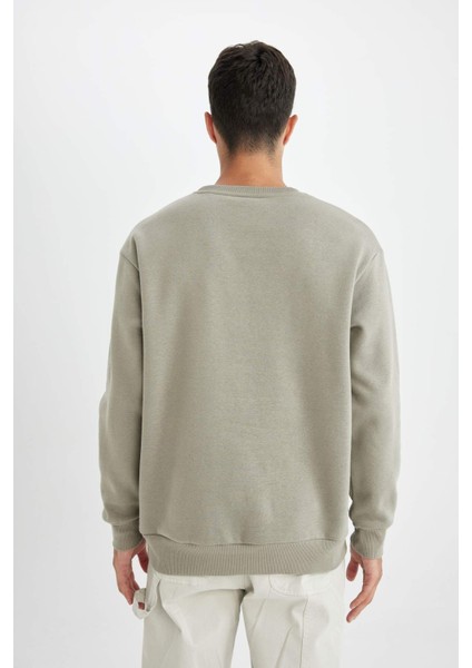 Oversize Geniş Kalıp Bisiklet Yaka Kalın Basic Düz Sweatshirt T5139AZ24AU