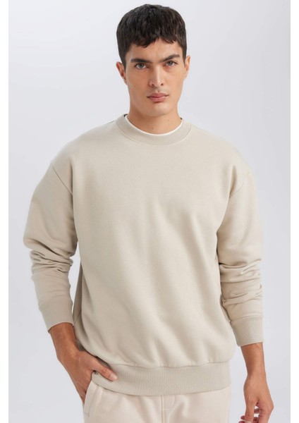 Oversize Geniş Kalıp Bisiklet Yaka Kalın Basic Düz Sweatshirt T5139AZ24AU