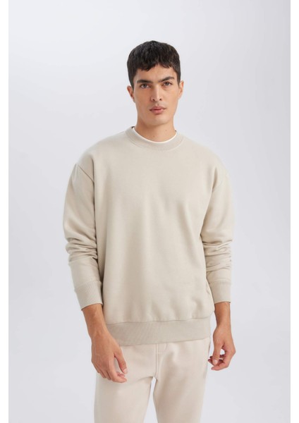Oversize Geniş Kalıp Bisiklet Yaka Kalın Basic Düz Sweatshirt T5139AZ24AU