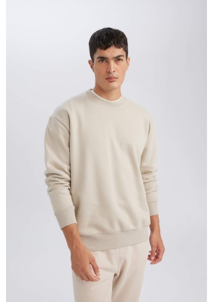 Oversize Geniş Kalıp Bisiklet Yaka Kalın Basic Düz Sweatshirt T5139AZ24AU