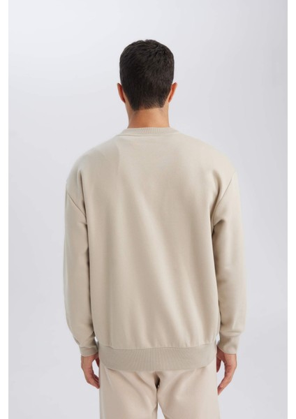 Oversize Geniş Kalıp Bisiklet Yaka Kalın Basic Düz Sweatshirt T5139AZ24AU