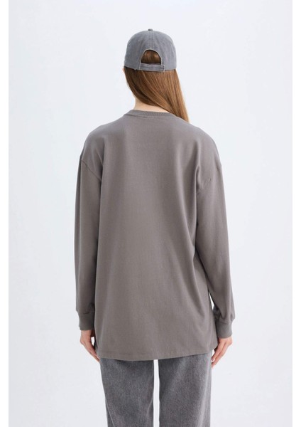 Regular Fit Bisiklet Yaka Baskılı Sweatshirt Tunik D0391AX24AU