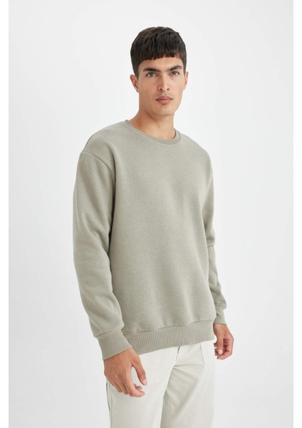 Oversize Geniş Kalıp Bisiklet Yaka Kalın Basic Düz Sweatshirt T5139AZ24AU