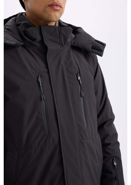 Fit Su İtici Rüzgar Geçirmez Kapüşonlu Polar Astarlı Ultra Korumalı Sıcak Tutan Kayak Montu D1822AX24WN