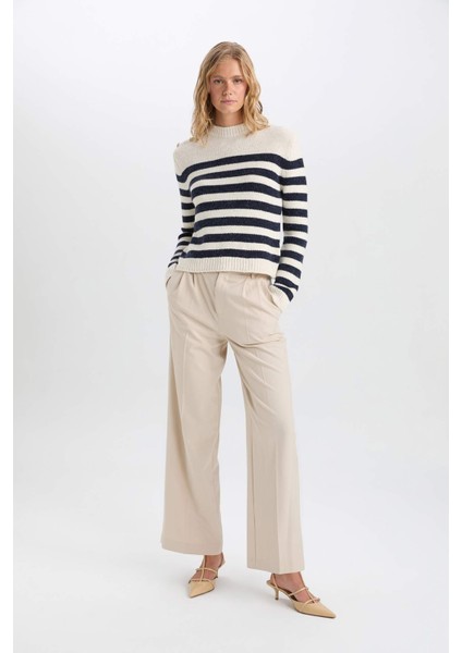 Regular Fit Yumuşak Dokulu Bisiklet Yaka Düğmeli Çizgili Triko Kazak C9055AX24WN