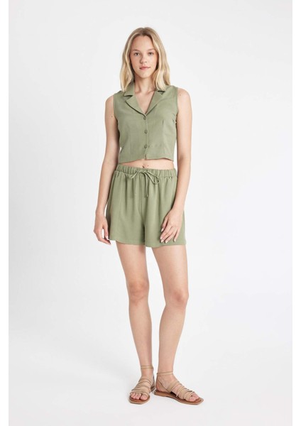 Regular Fit Normal Bel Keten Karışımlı Şort D0967AX24HS