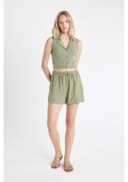 Regular Fit Normal Bel Keten Karışımlı Şort D0967AX24HS