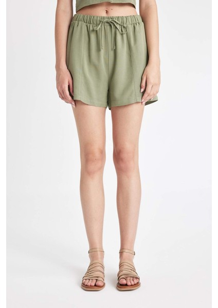 Regular Fit Normal Bel Keten Karışımlı Şort D0967AX24HS