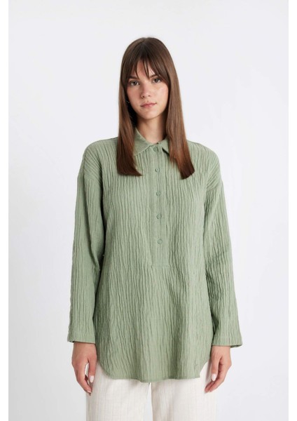 Relax Fit Müslin Uzun Kollu Gömlek Tunik D2256AX24SM