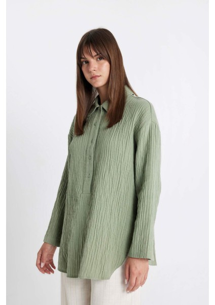 Relax Fit Müslin Uzun Kollu Gömlek Tunik D2256AX24SM