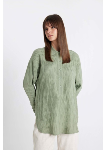 Relax Fit Müslin Uzun Kollu Gömlek Tunik D2256AX24SM