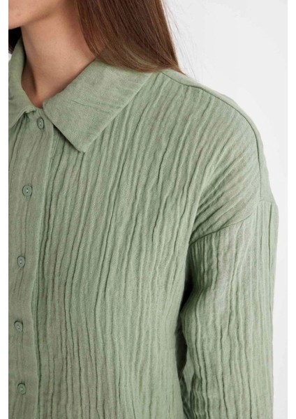 Relax Fit Müslin Uzun Kollu Gömlek Tunik D2256AX24SM