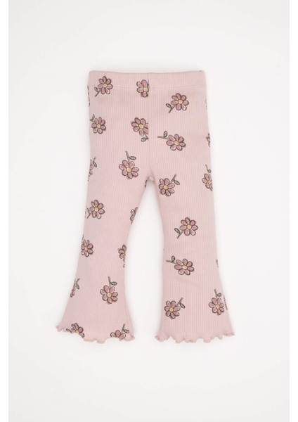 Kız Bebek 2'li Takım Çiçekli Bisiklet Yaka Sweatshirt İspanyol Paça Tayt D1678A524WN