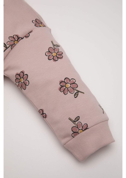 Kız Bebek 2'li Takım Çiçekli Bisiklet Yaka Sweatshirt İspanyol Paça Tayt D1678A524WN