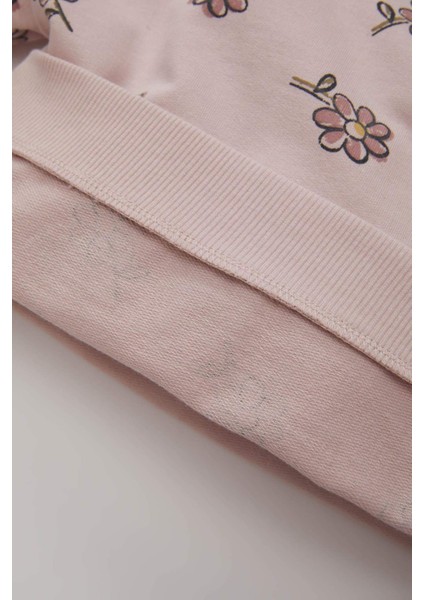 Kız Bebek 2'li Takım Çiçekli Bisiklet Yaka Sweatshirt İspanyol Paça Tayt D1678A524WN