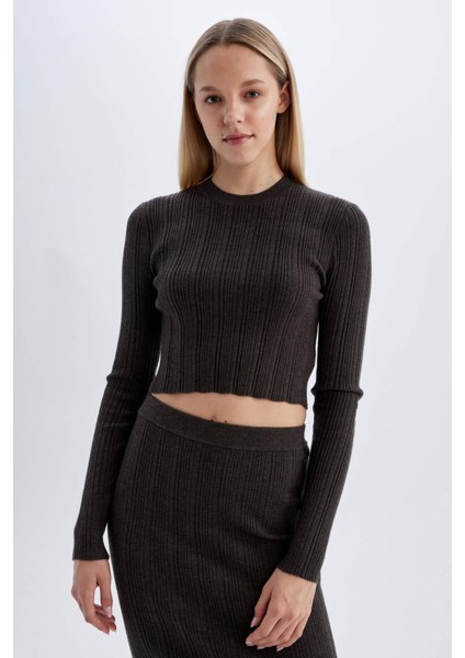 Slim Fit Dar Kesim Bisiklet Yaka Triko Kazak A2057AX24AU