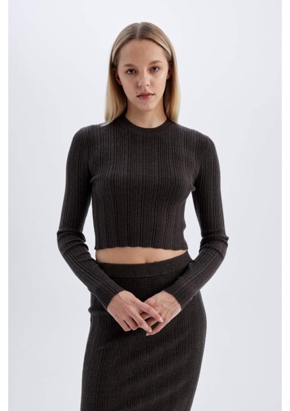 Slim Fit Dar Kesim Bisiklet Yaka Triko Kazak A2057AX24AU