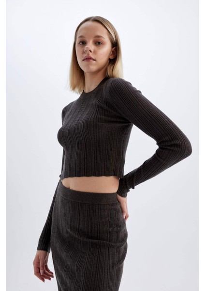 Slim Fit Dar Kesim Bisiklet Yaka Triko Kazak A2057AX24AU